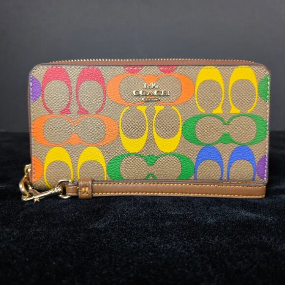 Long Zip Around Wallet In Rainbow Signature Canvas - Picture 1 of 9